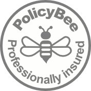White Grey PolicyBee Badge