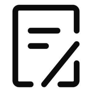 A black and white icon with a pencil and paper