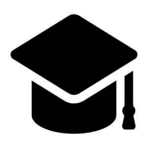 A graduation cap icon on a white background.