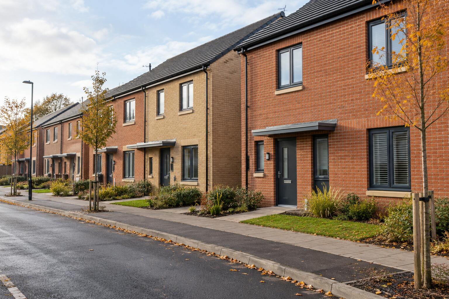 New terraced homes with planted front gardens following Labour's social housing funding announcement